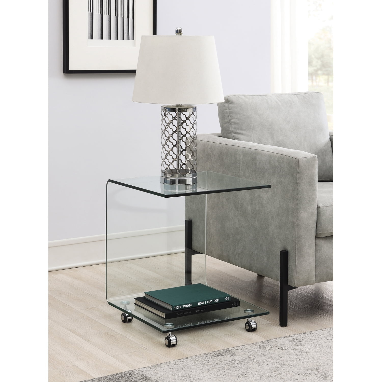 Mesa Decorativa en Forma de C con Ruedas Transparente