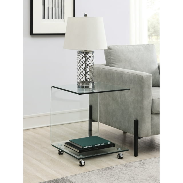 Mesa Decorativa en Forma de C con Ruedas Transparente