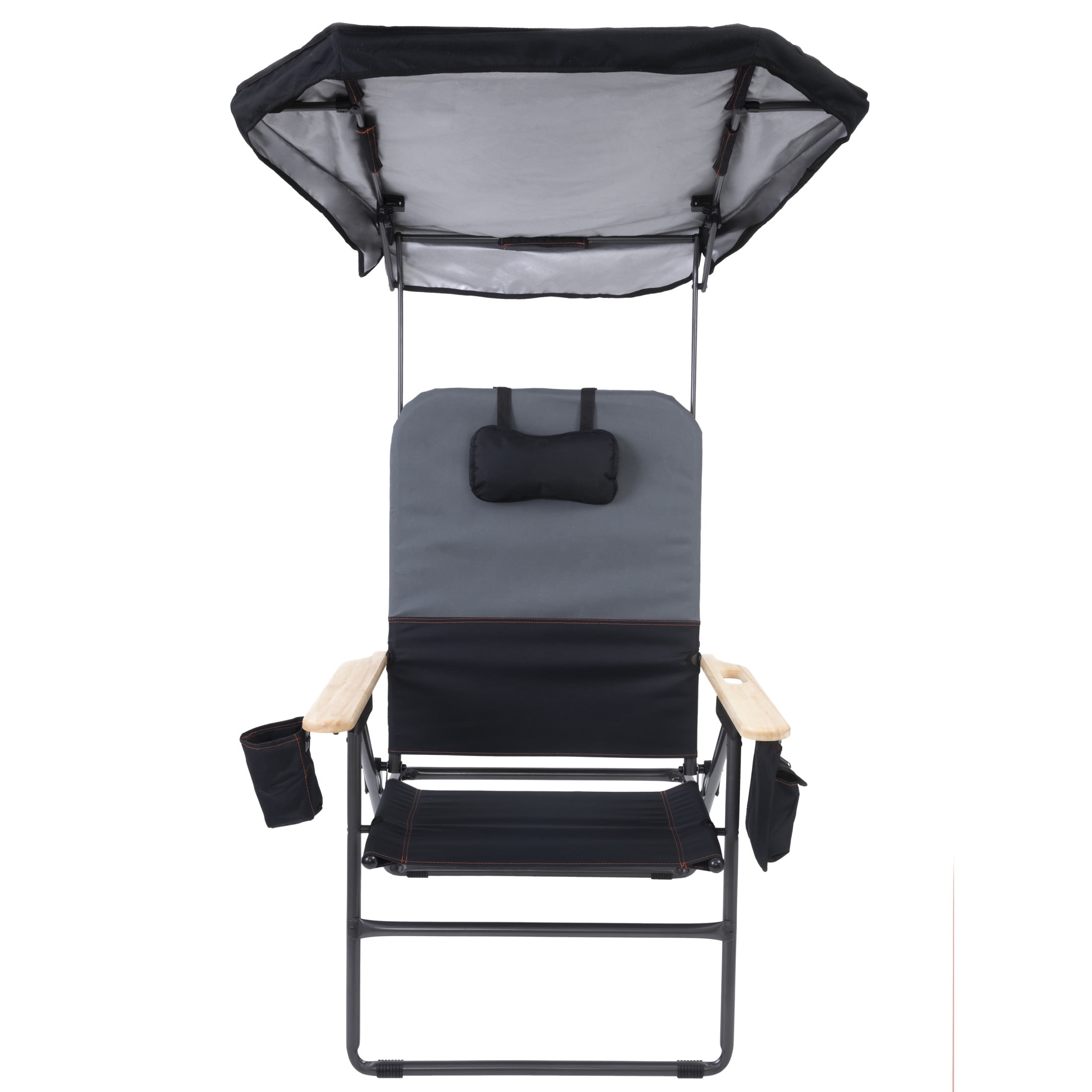 CAMP & GO Selkirk Outdoor Oversized Heavy Duty Comfort Folding MaxShade™ Canopy Camping Chair, Black and Charcoal