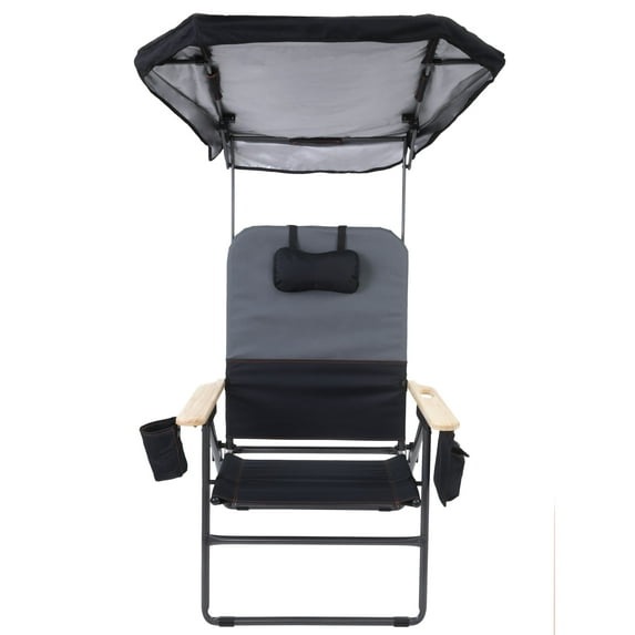 CAMP & GO Selkirk Outdoor Oversized Heavy Duty Comfort Folding MaxShade™ Canopy Camping Chair, Black and Charcoal