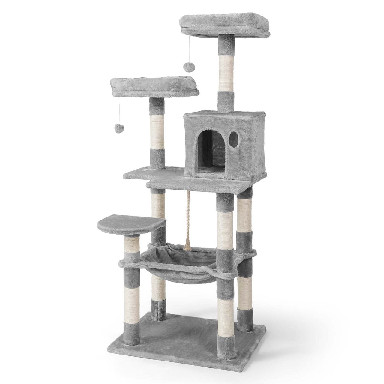 CAPHAUS Tall Cat Tree for Indoor Cats, Modern Cute 58-Inch Cat Climbing Play Tower with Top Perch for Large Cats Kittens, Multi-Level Cat Activity Tree w Scratching Posts, Hammock, Cat Cave Condo