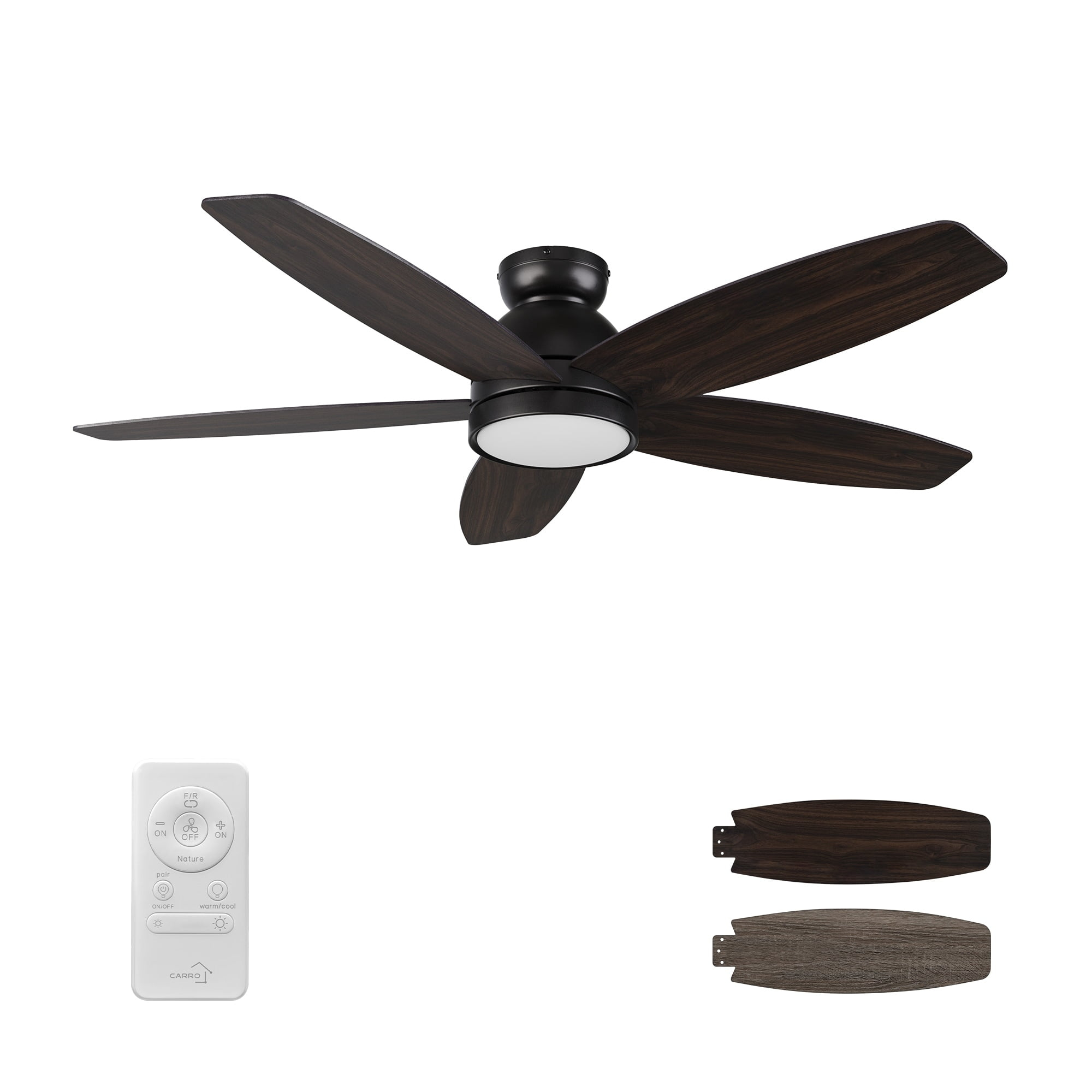 CARRO Cerus 52-inch Indoor Ceiling Fan,Dimmable LED Light Kit,Reversible DC Motor and Remote Black/Walnut&Wooden