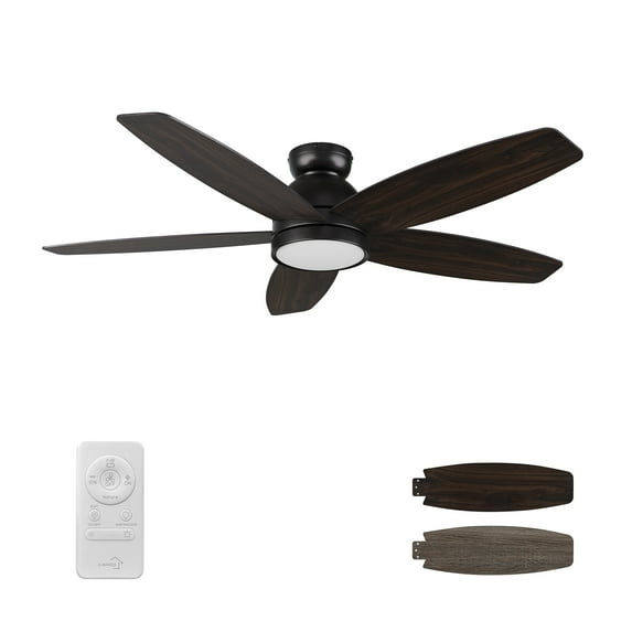CARRO Cerus 52-inch Indoor Ceiling Fan,Dimmable LED Light Kit,Reversible DC Motor and Remote Black/Walnut&Wooden