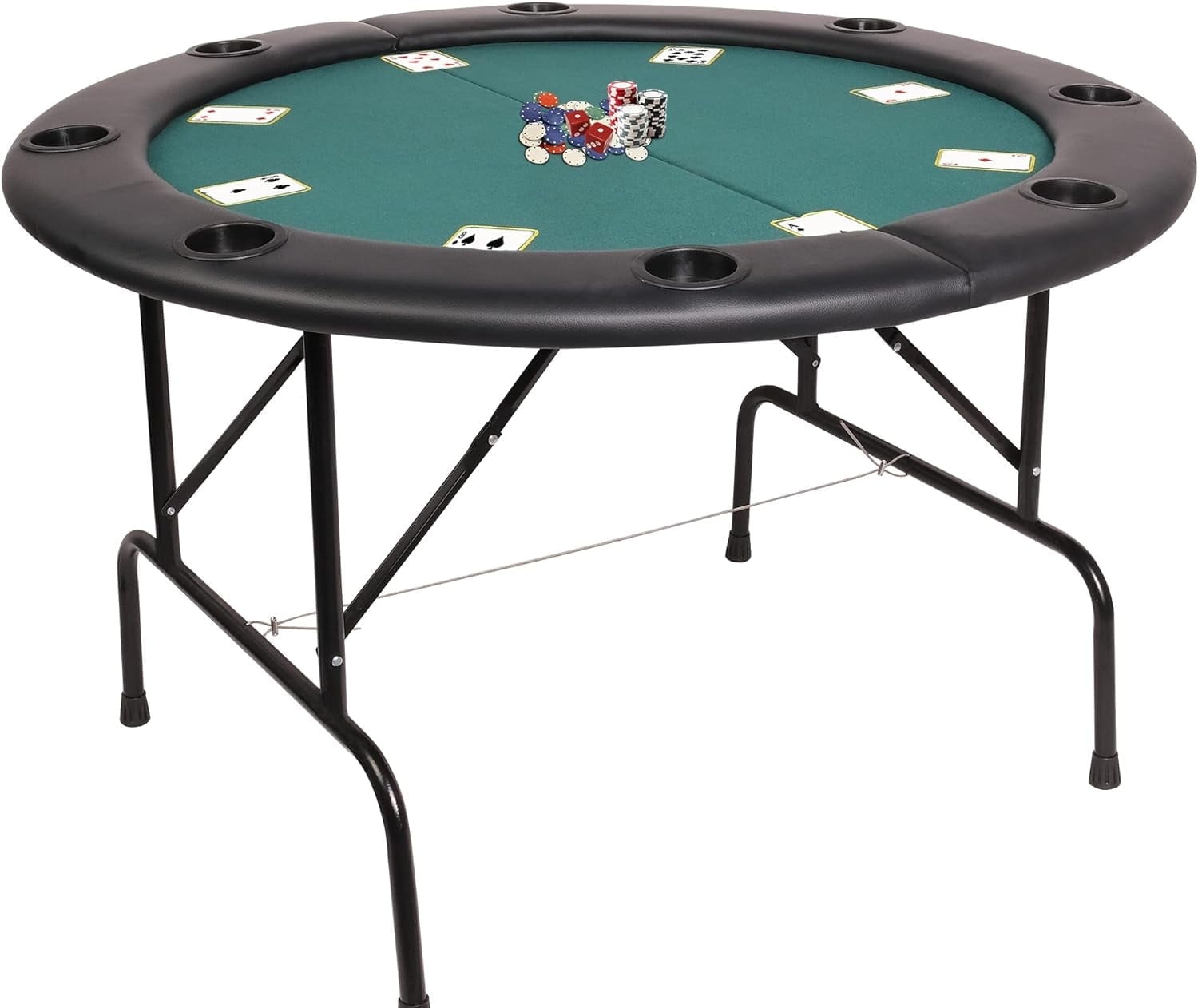 CARSTY 8-Player Round Folding Poker Table with Cup Holders, Casino Grade Green Felt Surface for Texas Hold'em, Blackjack, Board Games
