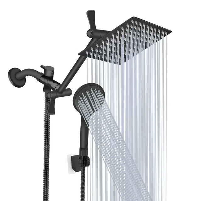 Shower Head with Hose, 8'' High Pressure Rain Shower Head, Handheld Shower Head Combo with 11'' Extension Arm, 5 Spray Settings Adjustable Shower Head with Holder, Height/Angle Adjustable