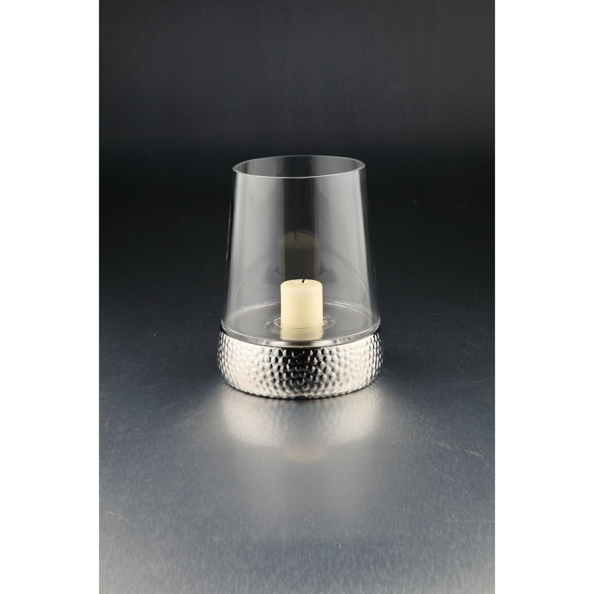 CC Home Furnishings 11" Silver Hurricane Votive Glass Candle Holder with Textured Base