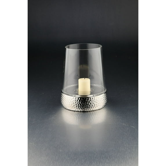 CC Home Furnishings 11" Silver Hurricane Votive Glass Candle Holder with Textured Base