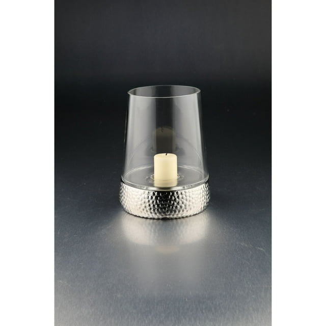 CC Home Furnishings 11" Silver Hurricane Votive Glass Candle Holder with Textured Base