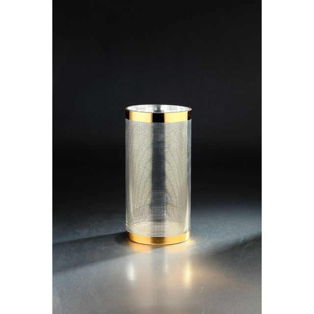 CC Home Furnishings 12" Gold and Clear Striped Cylindrical Glass Vase