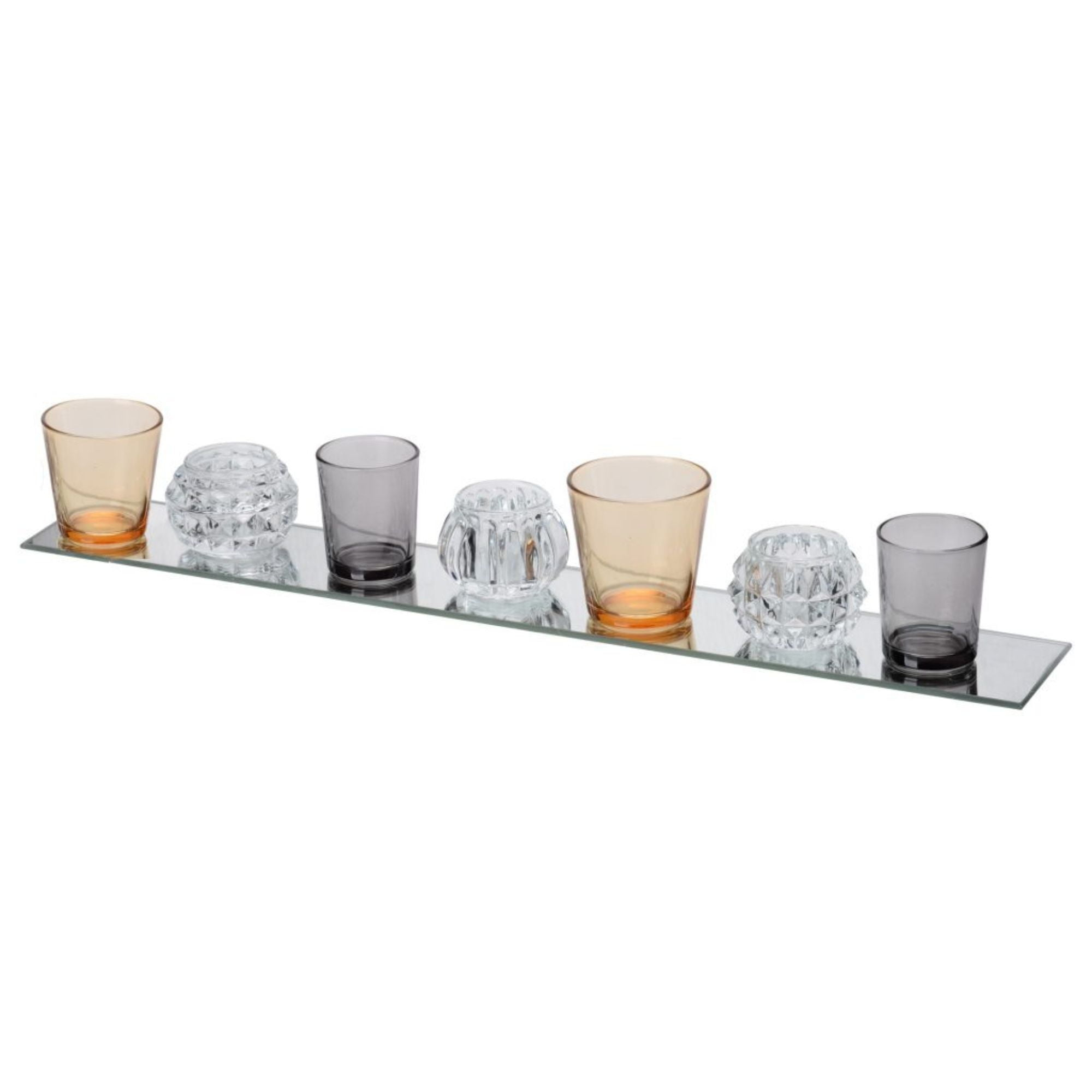 CC Home Furnishings 20.5" Clear and Champagne Seven-Votive Holders with Mirror Candle Plate