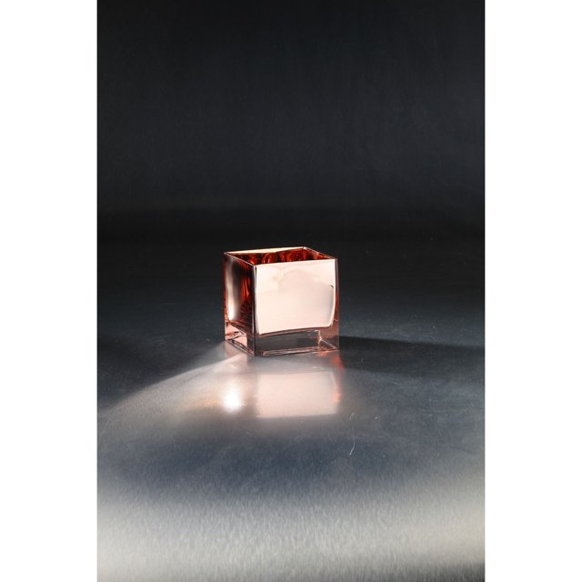 CC Home Furnishings Jarrón Cuadrado de Vidrio Rojo Brillante de 4,5"