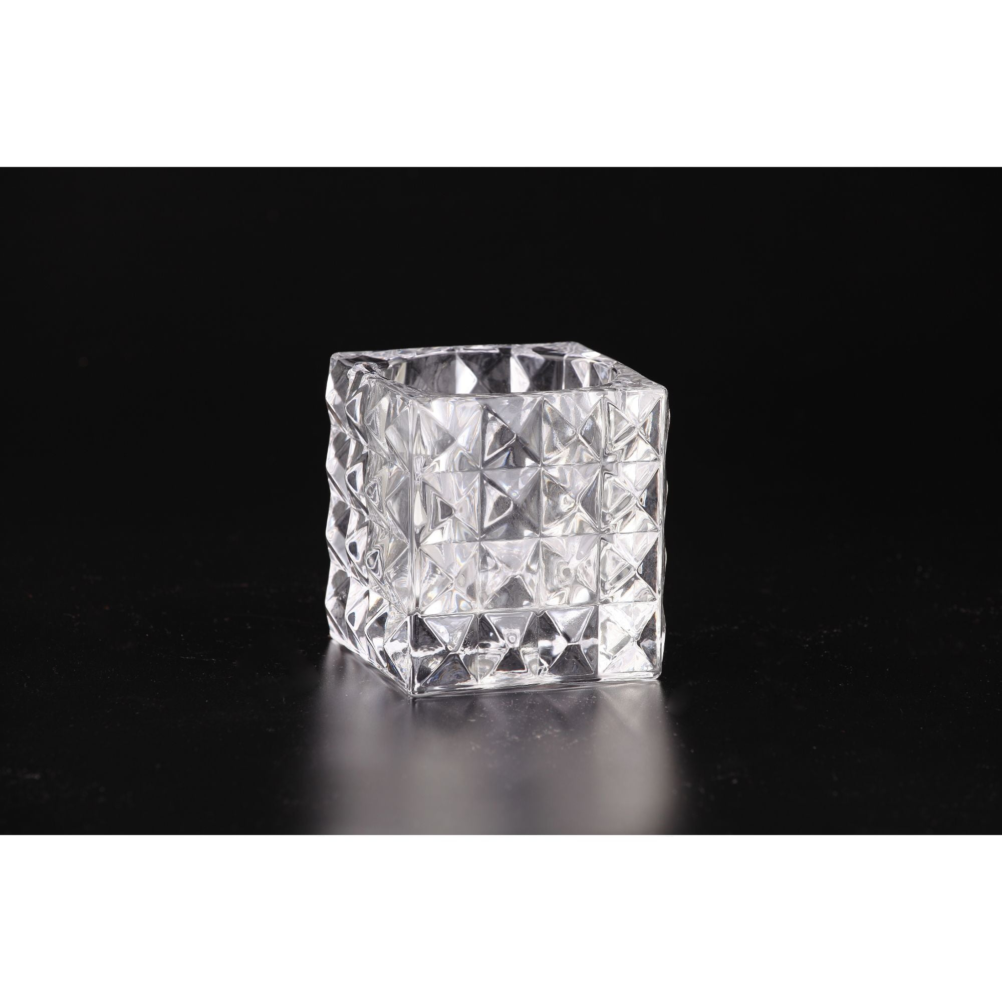 4" Crystal Clear Square Glass Candle Holder Tabletop