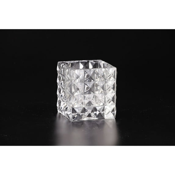 4" Crystal Clear Square Glass Candle Holder Tabletop