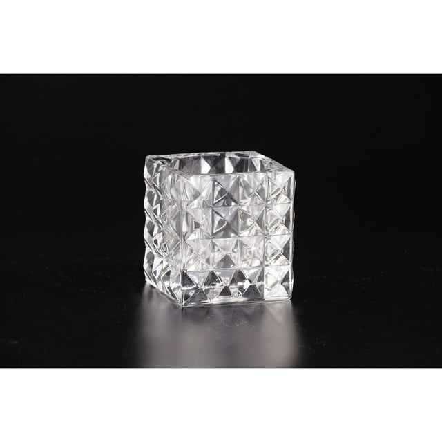 4" Crystal Clear Square Glass Candle Holder Tabletop