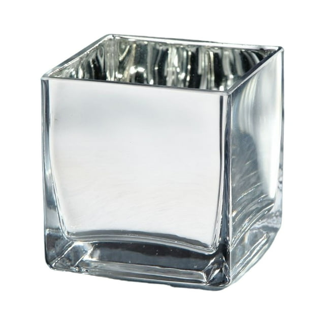 CC Home Furnishings 4" Silver Square Hand Blown Glass Tea Light Candle Holder