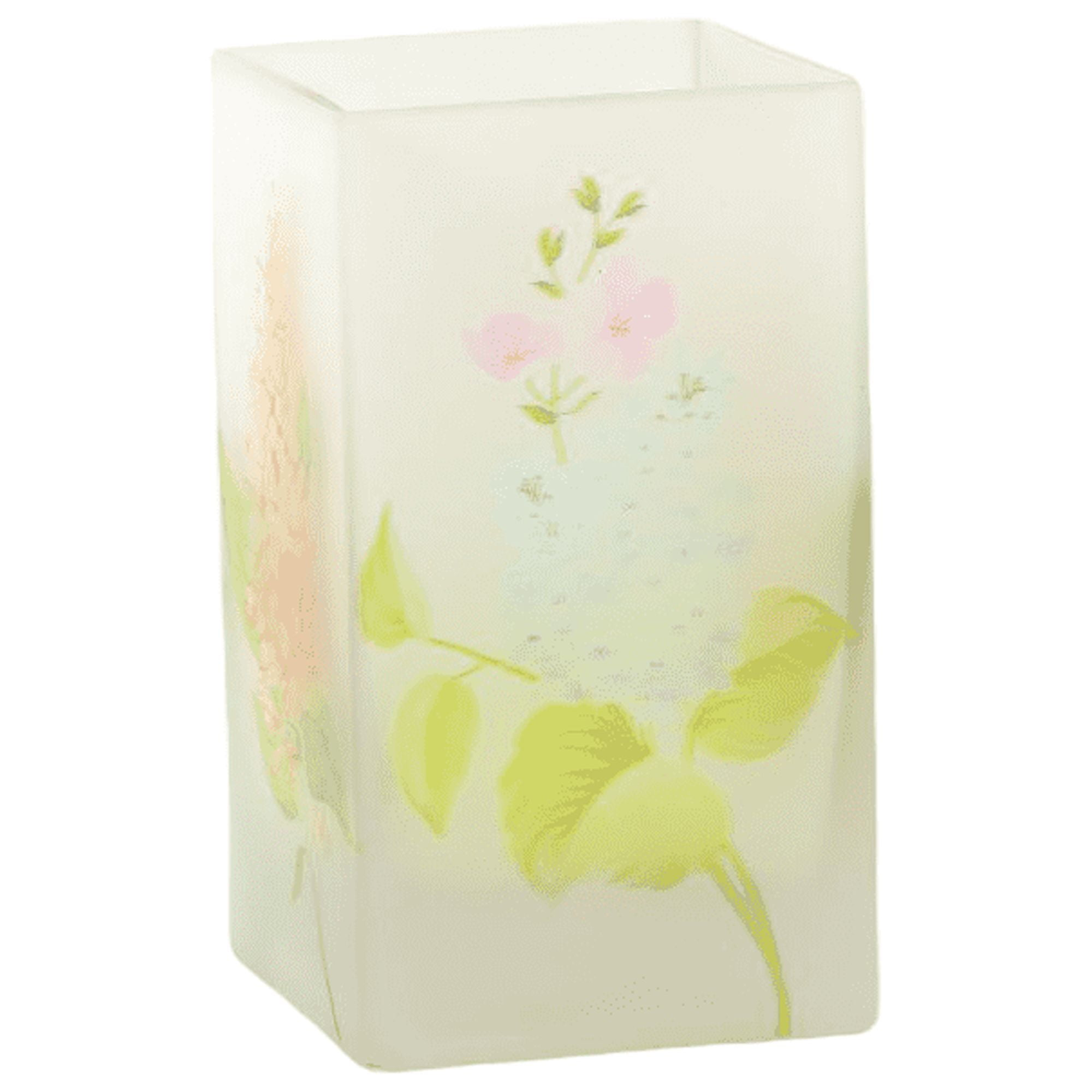 CC Home Furnishings 6.5" Clear Lily Printed Square Flower Hand Blown Glass Vase