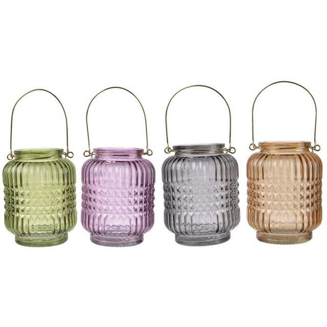 CC Home Furnishings Cut Glass Jars Candle Holders - 3.5" - Set of 4