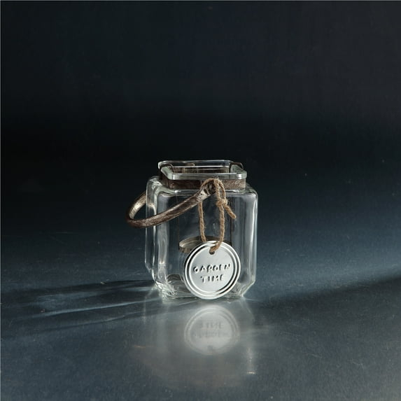 CC Home Furnishings Rectangular Glass Candle Holder with Handle - 6" - Clear