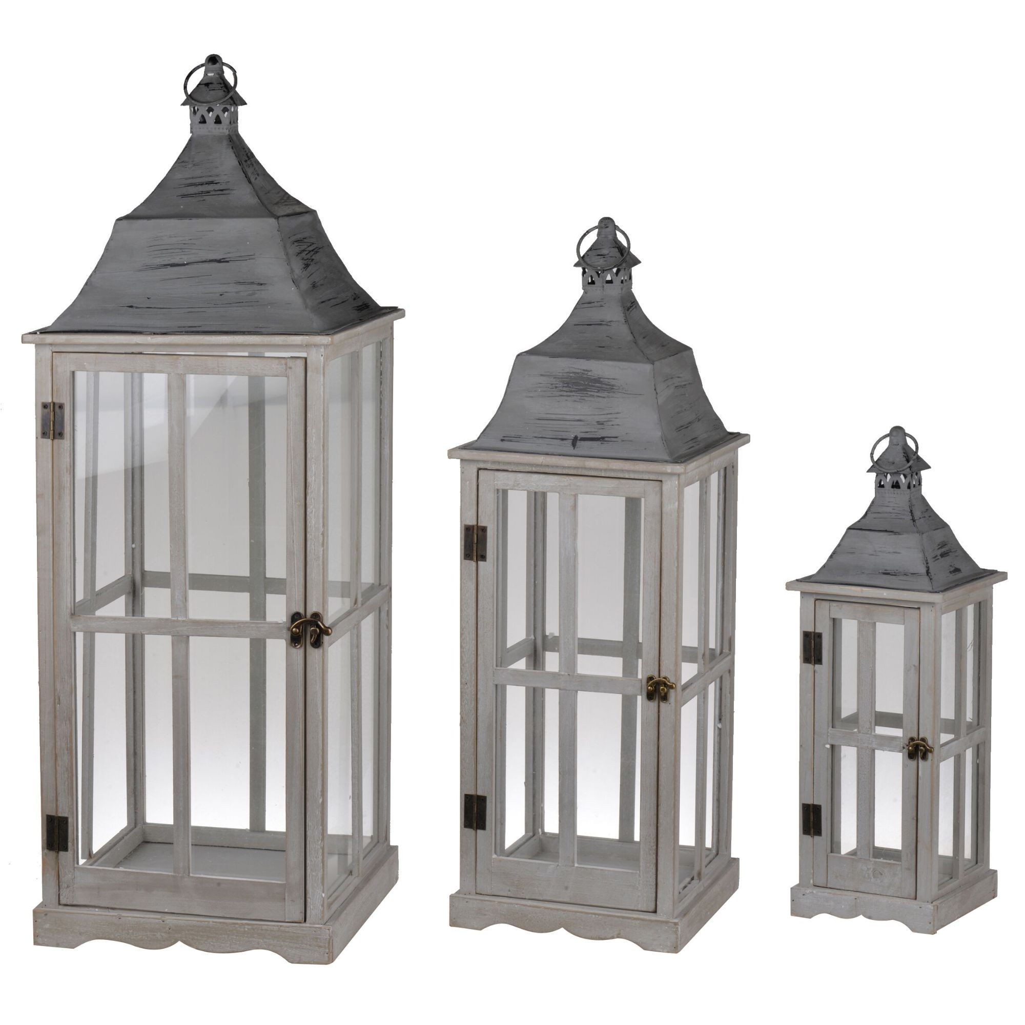 CC Home Furnishings Window Scape Wooden Lanterns - 36.25" - Gray - Set of 3