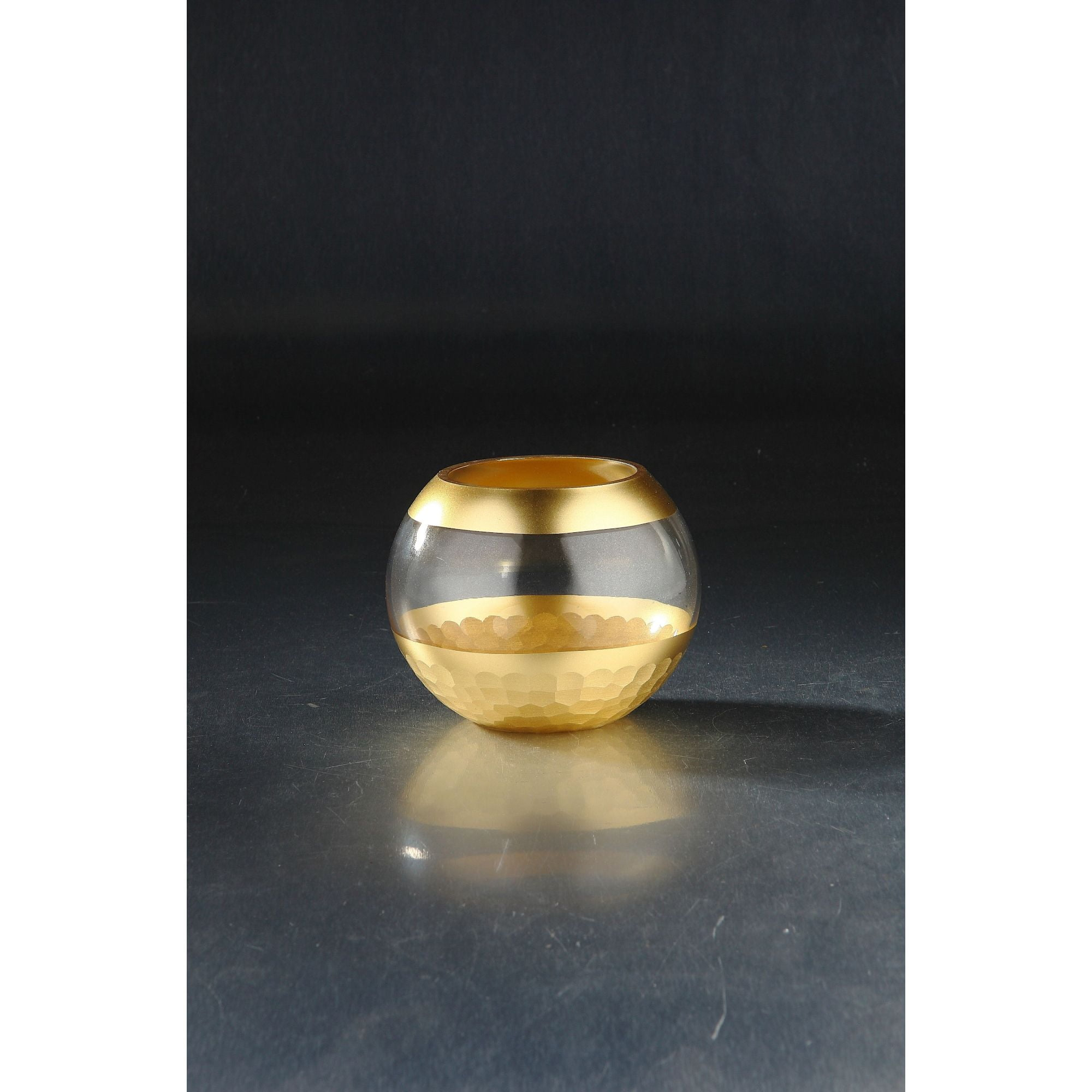 CC Home Furnishings Spherical Hand Blown Glass Vase - 6" - Clear and Gold