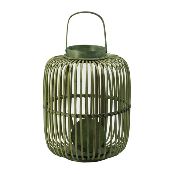 CC Home Furnishings Vintage Bamboo Candle Lantern with Handle - 17" - Green