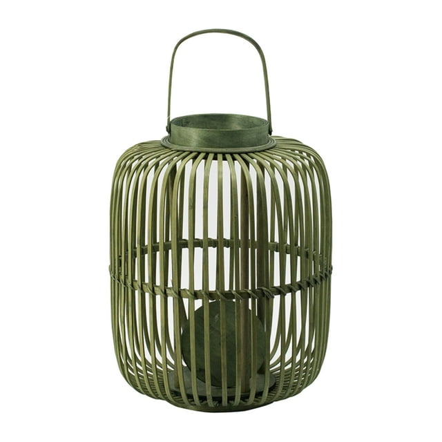 CC Home Furnishings Vintage Bamboo Candle Lantern with Handle - 17" - Green