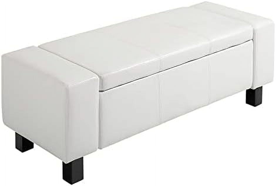 CCBIUOMBO 42\u201D Faux Leather  Ottoman Bench Organizer Chest Rectangular Footstool with Hinged Lid for Living Room  Entryway  or Bedroom - Cream White