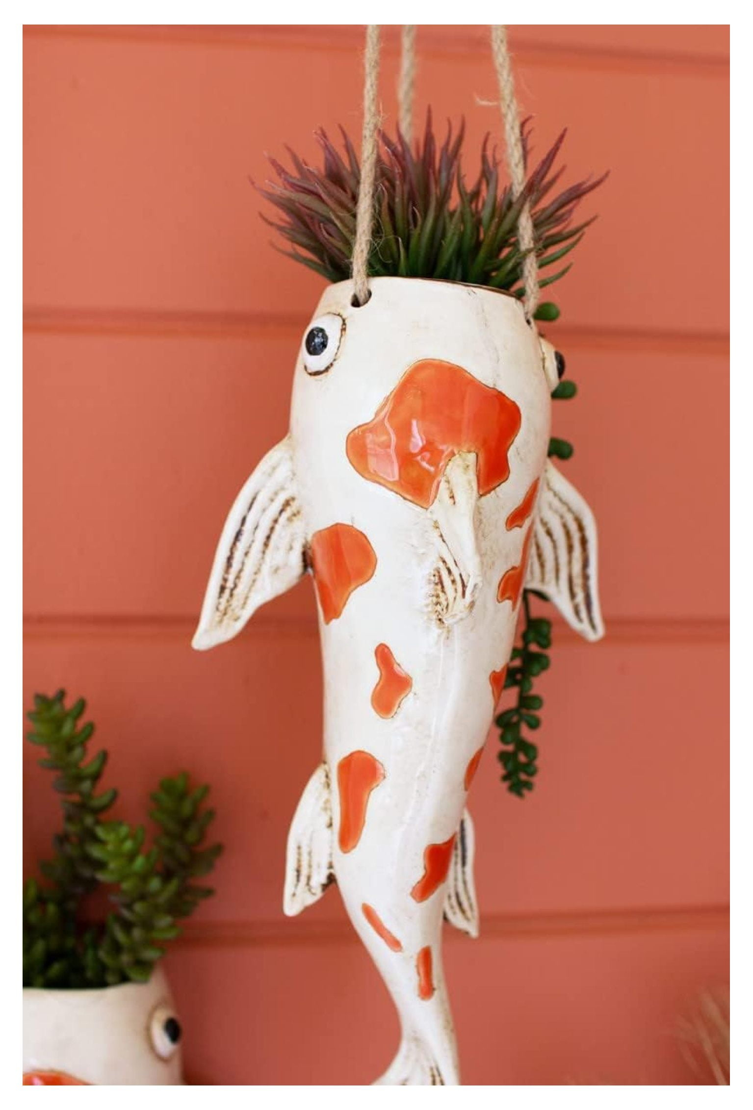 Werqueid CDV2165 Koi Fish Hanging Planter, 13-inch Height, Ceramic