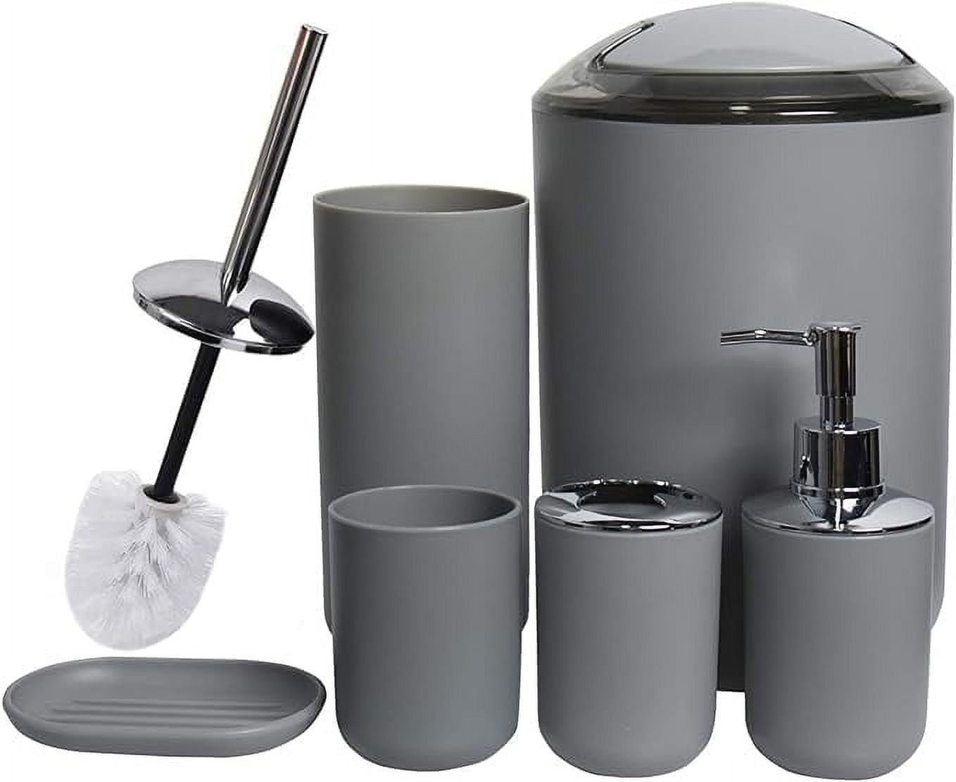 CERBIOR Bathroom Accessories Set Bath Ensemble Includes Soap Dispenser, Toothbrush Holder, Tumbler, Soap Dish for Decorative Countertop and Housewarming Gift (Grey)
