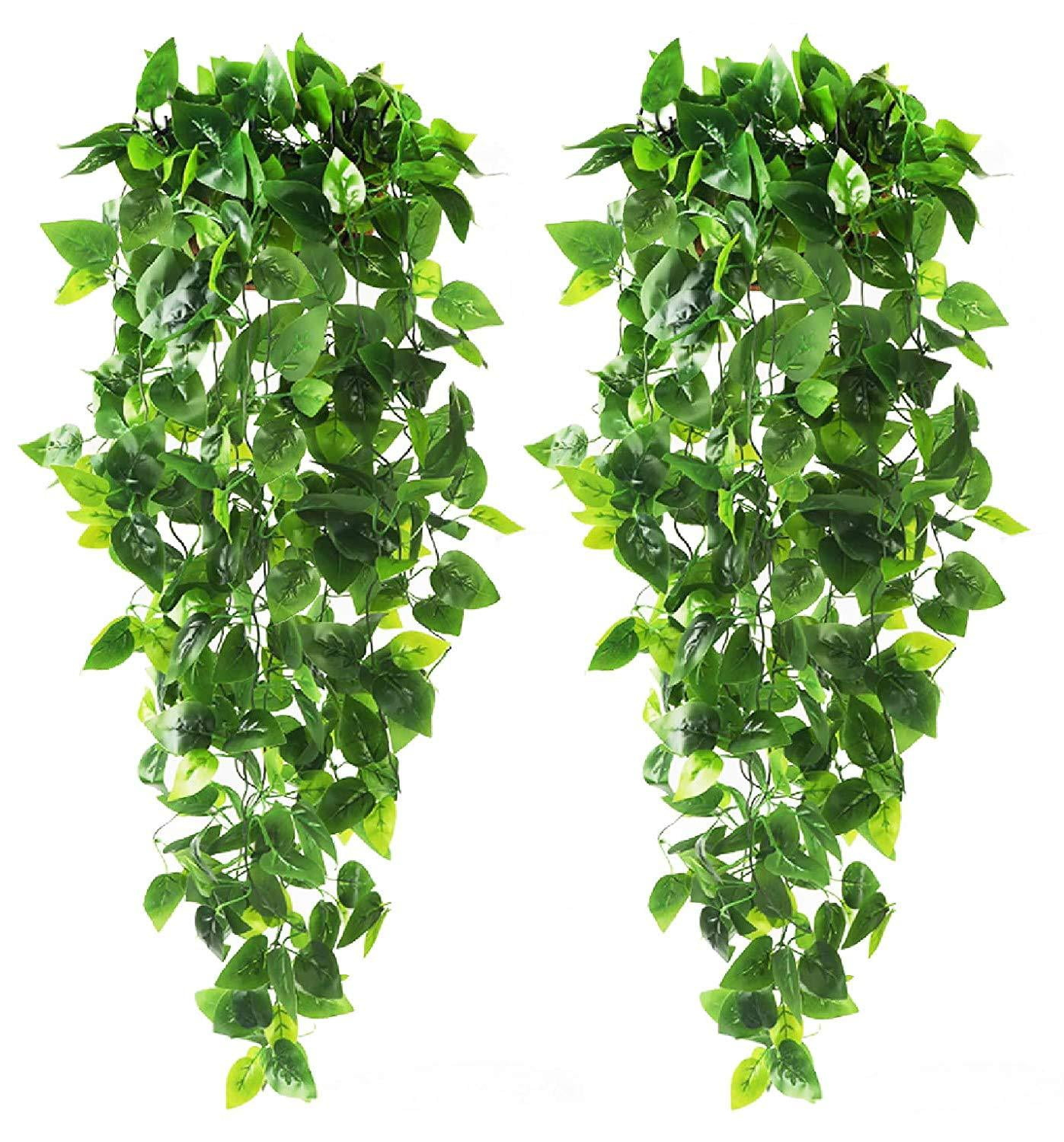 2pcs Artificial Hanging Plants 3.6ft Fake Ivy Vine Fake Ivy Leaves for Wedding Wall House Room Patio Indoor Outdoor Home Shelf Office Decor (No Baskets) A
