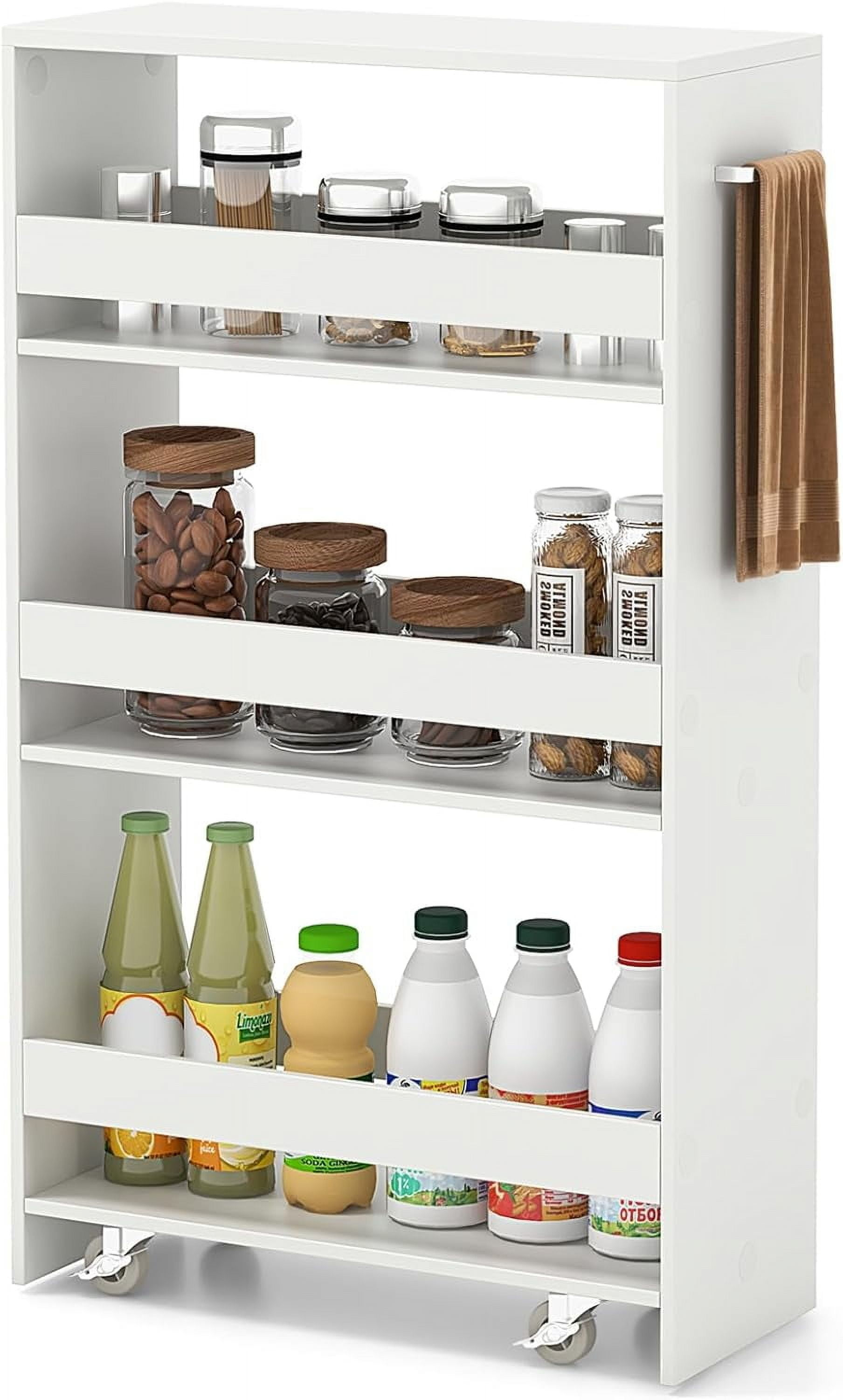 White Slim Rolling Kitchen Cart with Multi-Tier Storage
