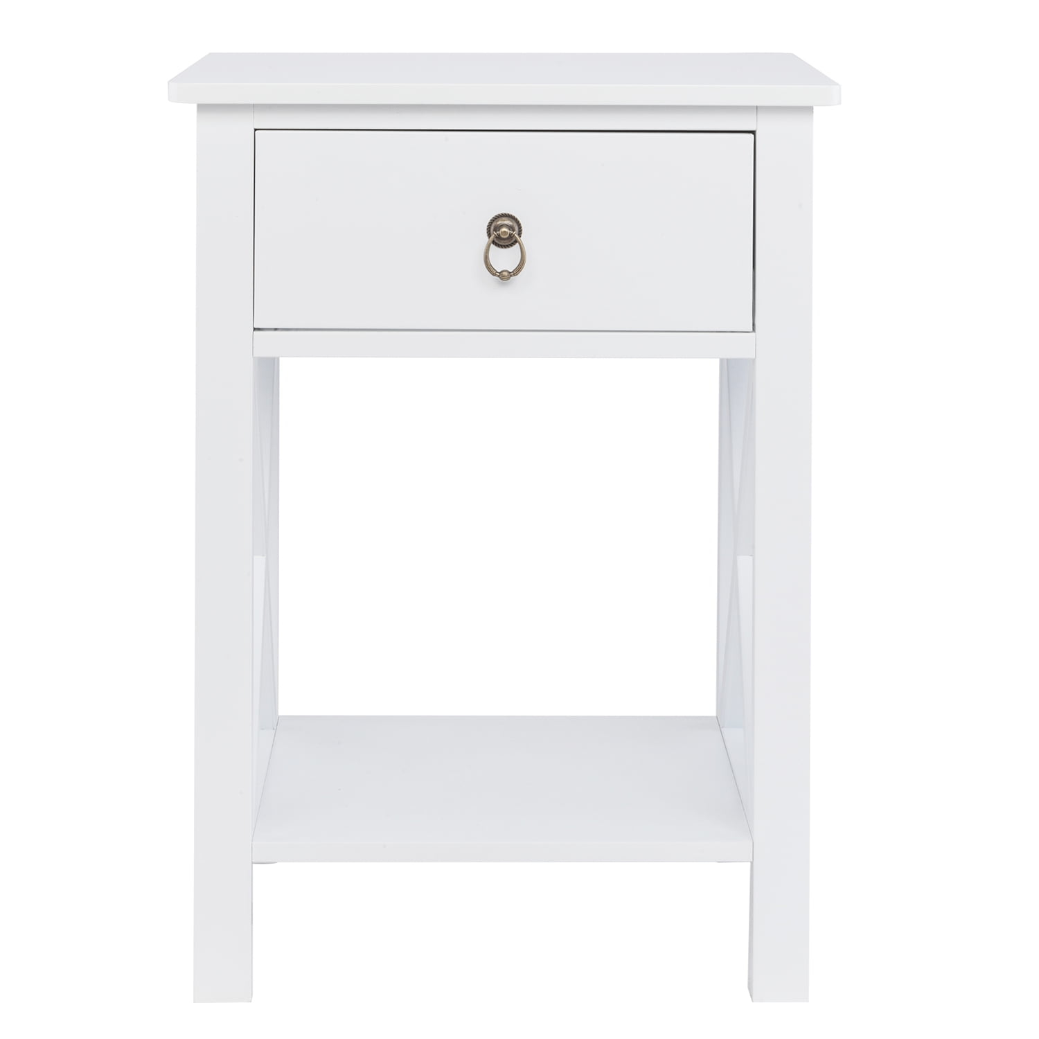 12 in. White Rectangle Wood End Table with Drawer and Shelf Solid Narrow Side Table For Bedrooms Ideal For Small Spaces