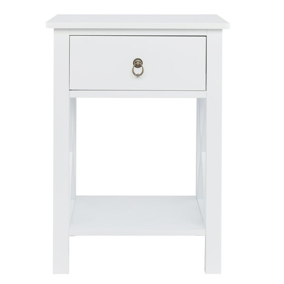 12 in. White Rectangle Wood End Table with Drawer and Shelf Solid Narrow Side Table For Bedrooms Ideal For Small Spaces