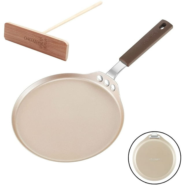 CHEFMADE 8-inch Non-Stick Crepe Pan with Bamboo Spreader & Silicone Handle, Compatible with Gas/Induction/Electric (Champagne Gold)