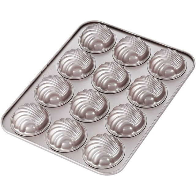 CHEFMADE Madeleine Mold Cake Pan, 12-Cavity Non-Stick Spherical Shell Madeline Bakeware for Oven Baking (Champagne Gold)