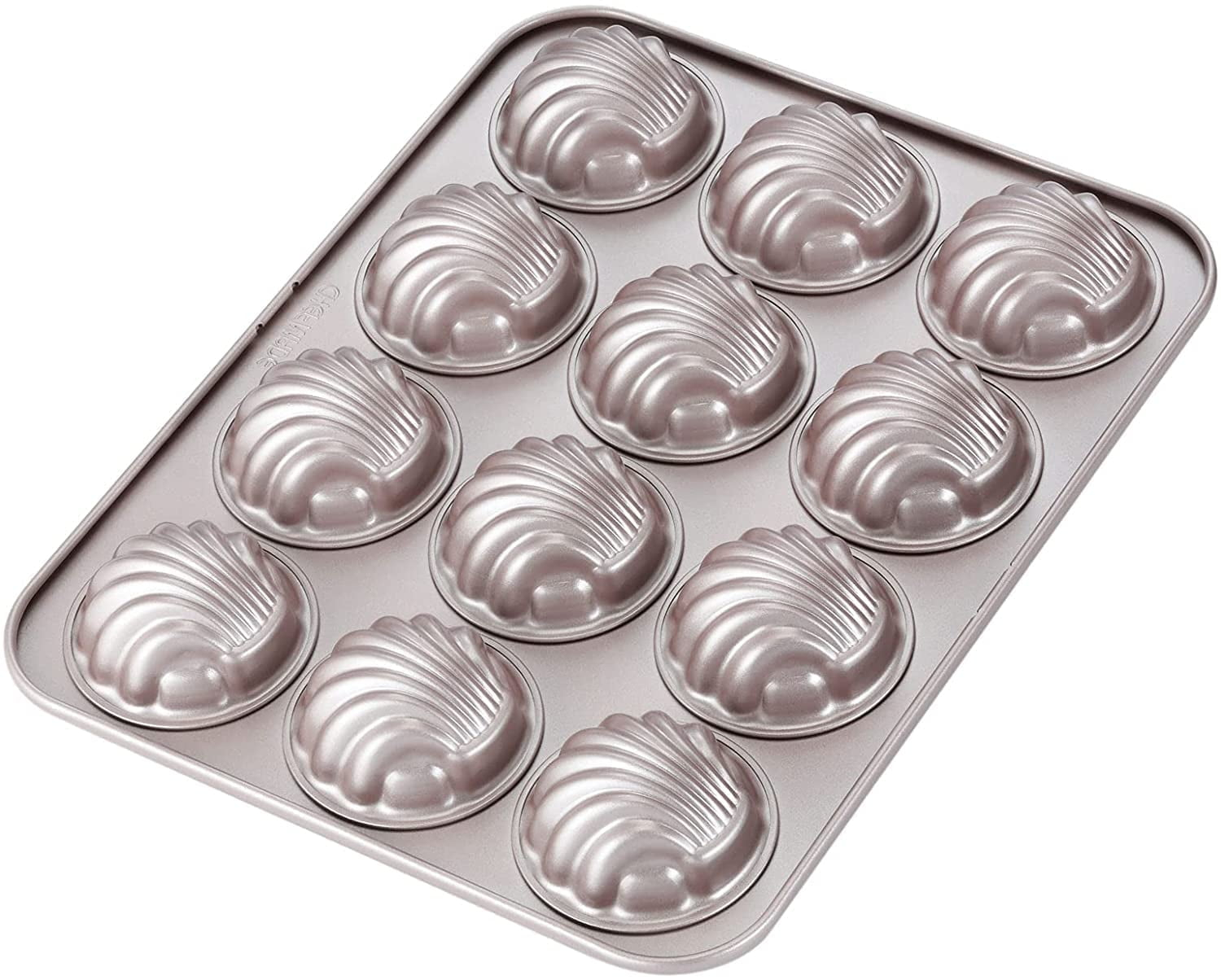 CHEFMADE Madeleine Mold Cake Pan, 12-Cavity Non-Stick Spherical Shell Madeline Bakeware for Oven Baking (Champagne Gold)