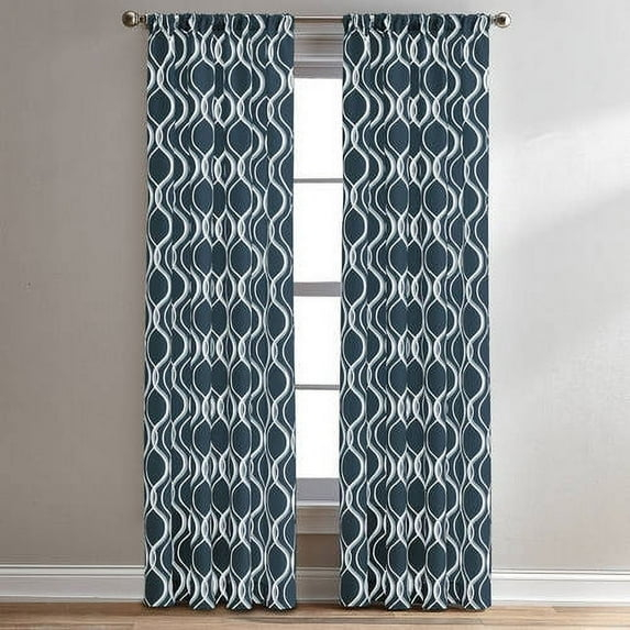 CHF Morocco Poletop Curtain Geometric, 50"x63", Navy, Adult