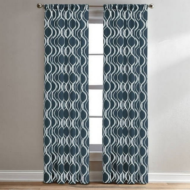 CHF Morocco Poletop Curtain Geometric, 50"x63", Navy, Adult