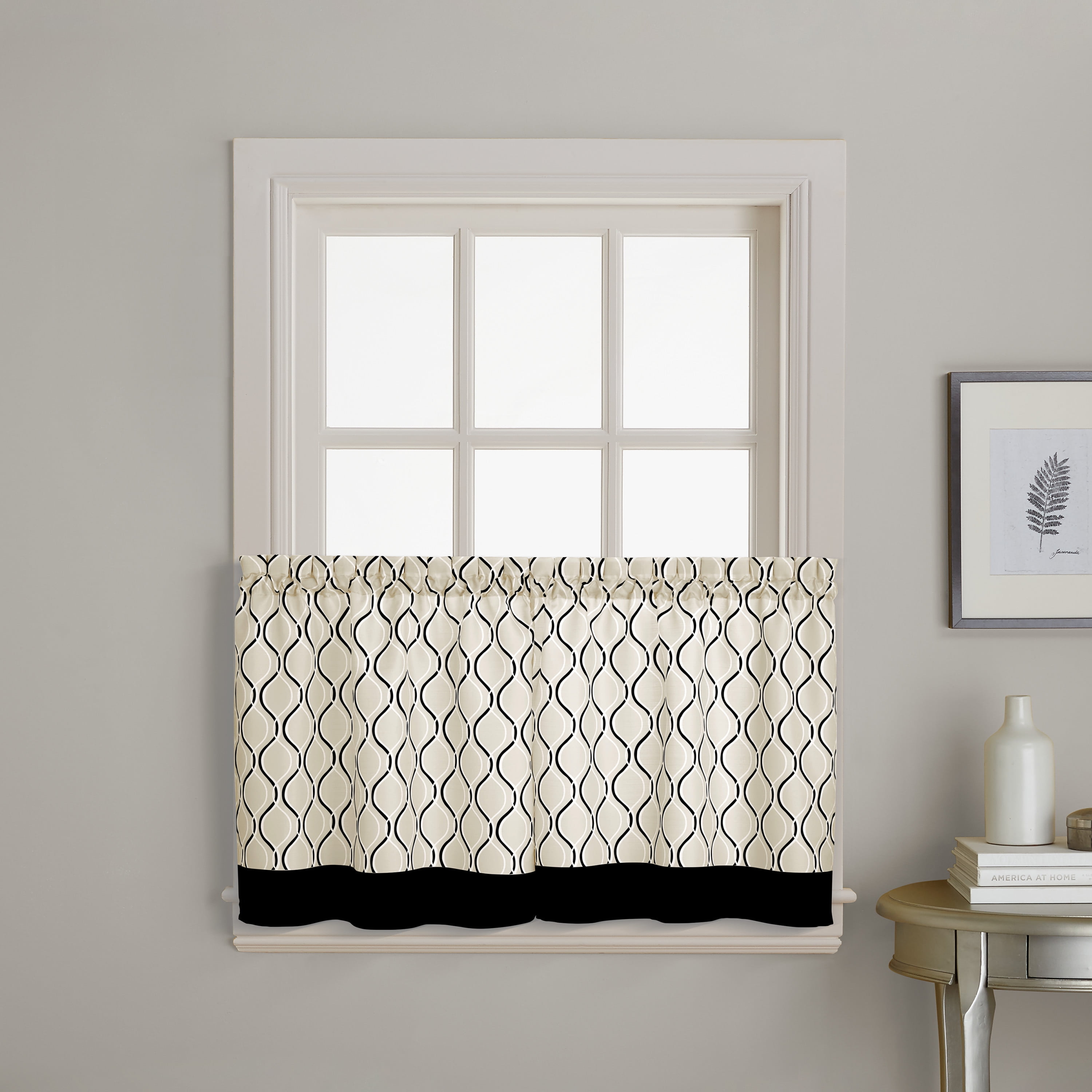 CHF Morocco Polyester Light Filtering Rod Pocket Curtain Tier Pair, Black, 58"x36", Adult