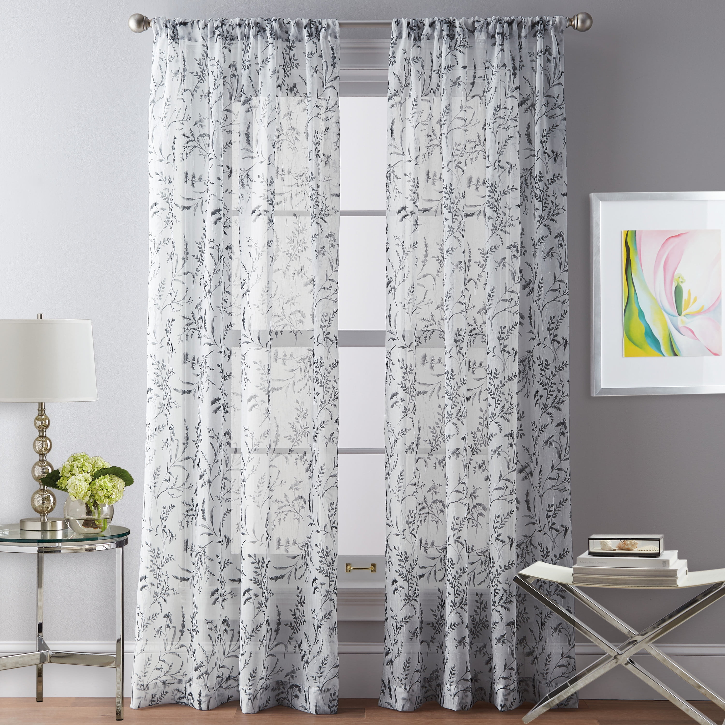 CHF Santa Barbara 84" Curtain Panel, Floral, Gray, Adult