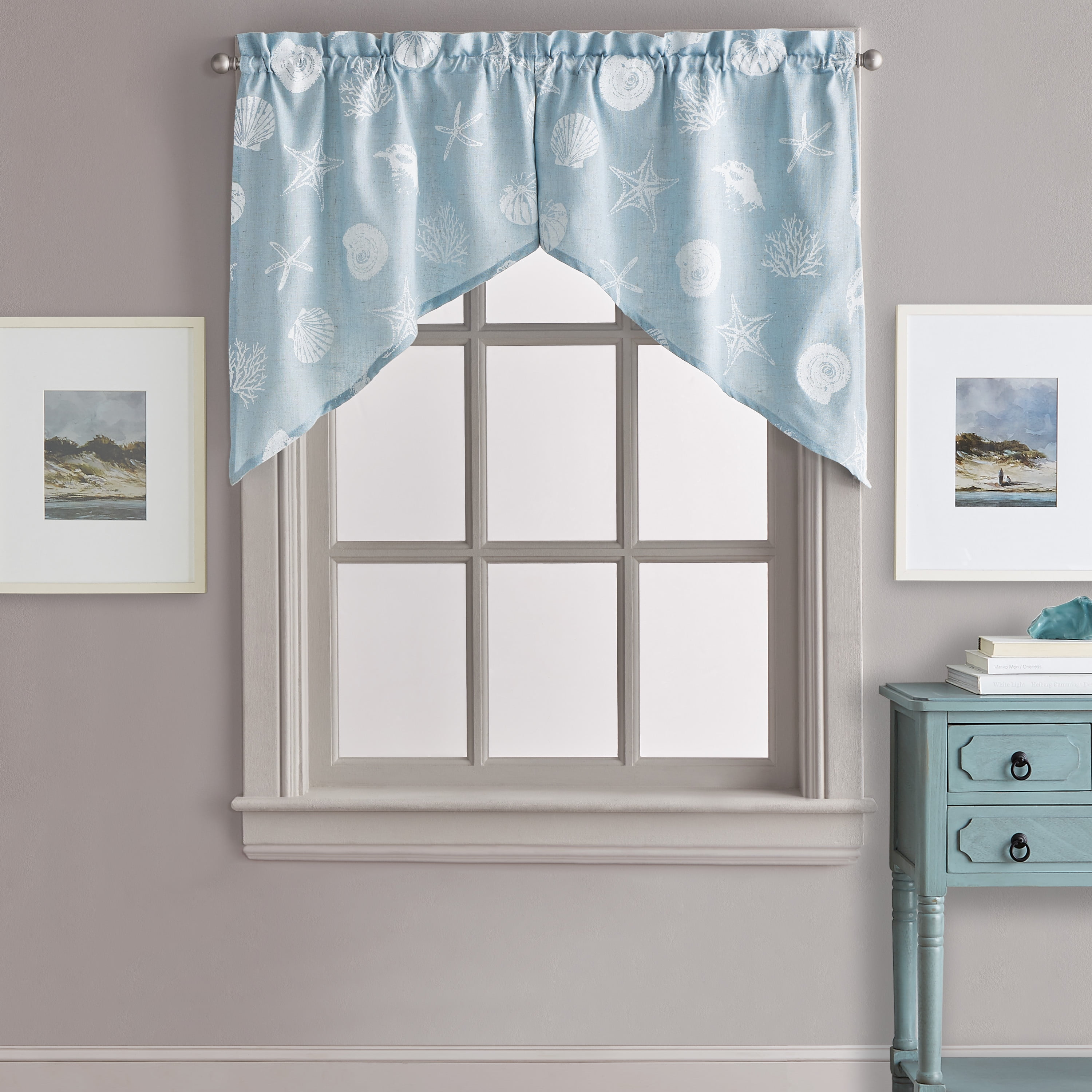 CHF Seashells Swag Curtain 54" x 30" Printed, Aqua, Adult