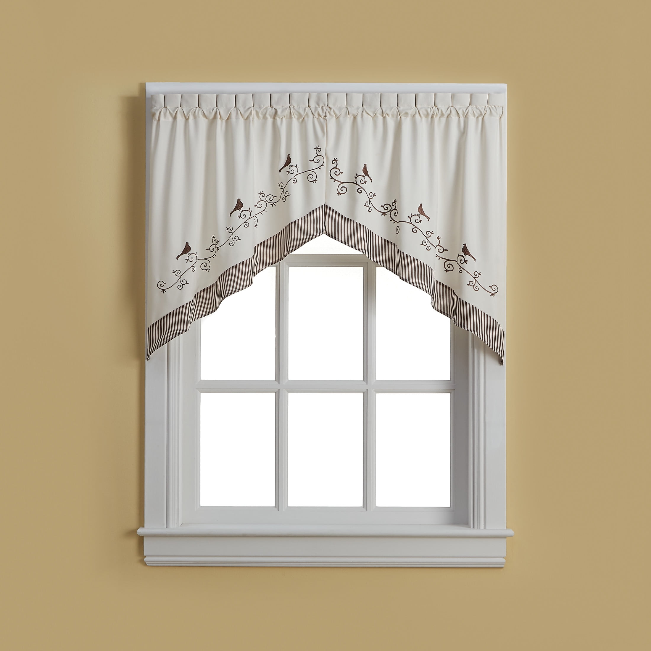 CHF and You Birds Tailored Window Swag Curtain One Pair, Energy Efficient, Brown, Polyester, Rod Pocket, Adult