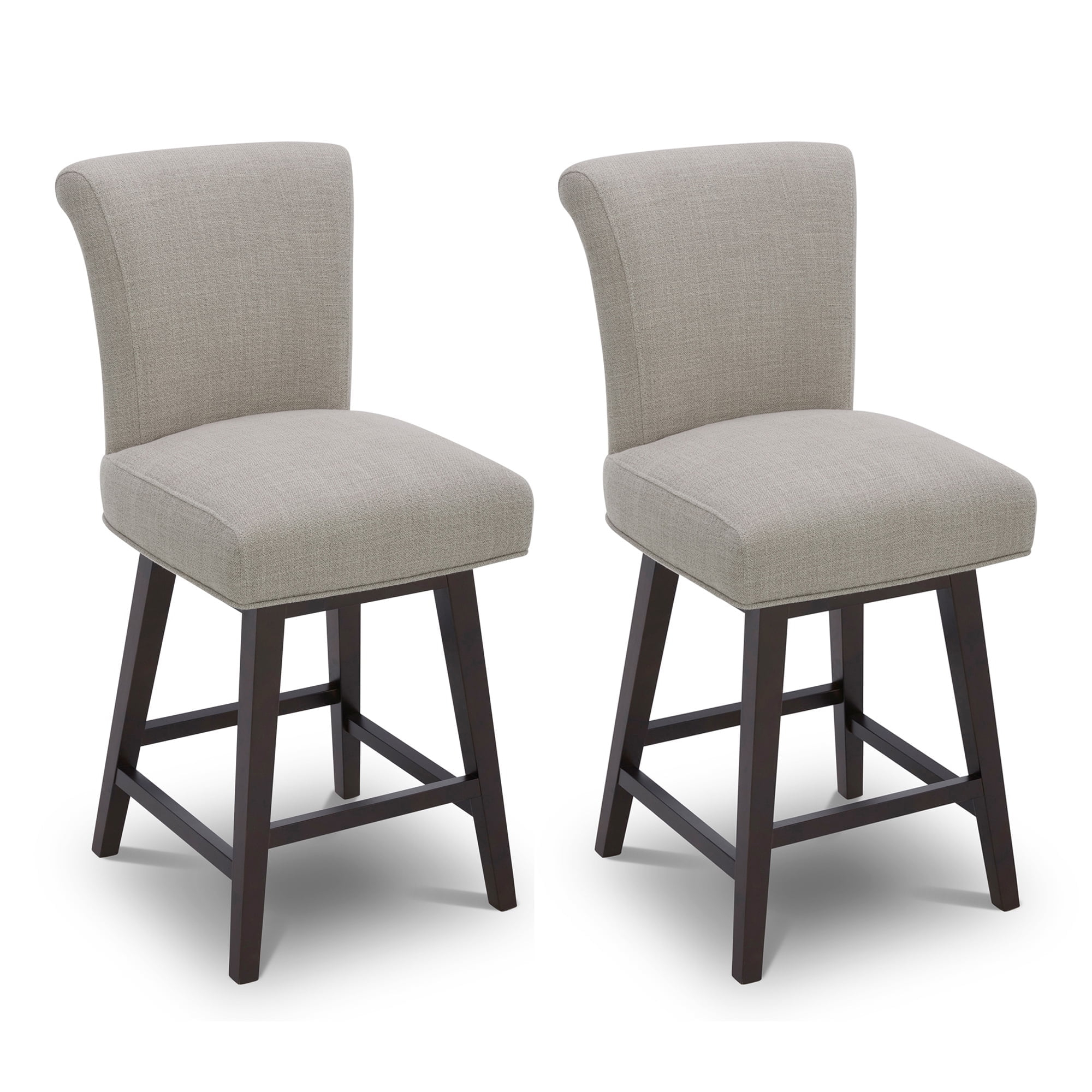 CHITA 26 in Upholstered Swivel Counter Bar Stools with Back&Wood Legs Set of 2, Fabric in Tan