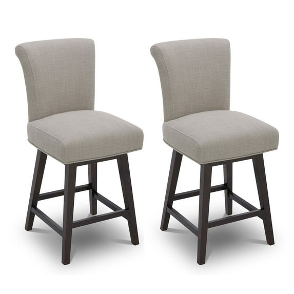 CHITA 26 in Upholstered Swivel Counter Bar Stools with Back&Wood Legs Set of 2, Fabric in Tan