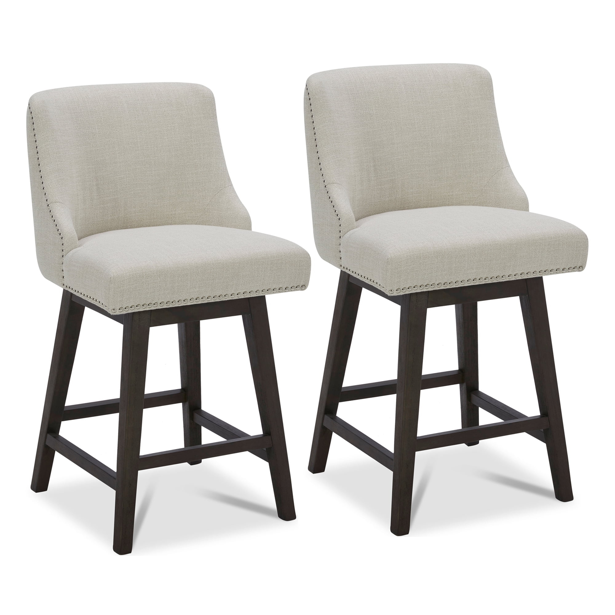 CHITA 26 inch Fabric Swivel Upholstered Counter Height Bar Stools with Full Back, Set of 2, Linen