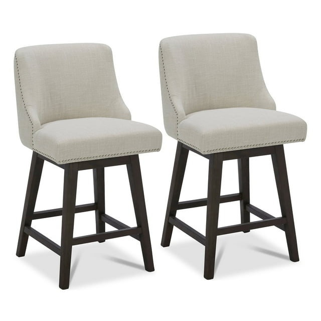 CHITA 26 inch Fabric Swivel Upholstered Counter Height Bar Stools with Full Back, Set of 2, Linen