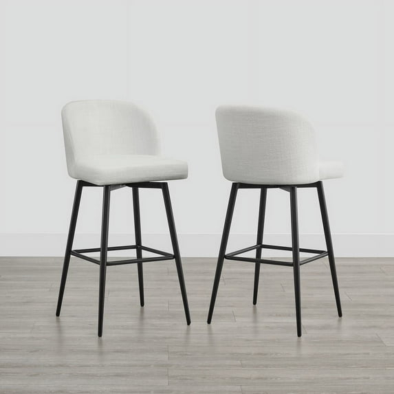 CHITA 30" Swivel Upholstered Counter Bar Stools with Back & Metal Legs Set of 2,Fabric in White