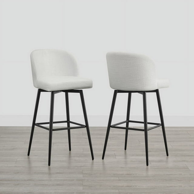 CHITA 30" Swivel Upholstered Counter Bar Stools with Back & Metal Legs Set of 2,Fabric in White