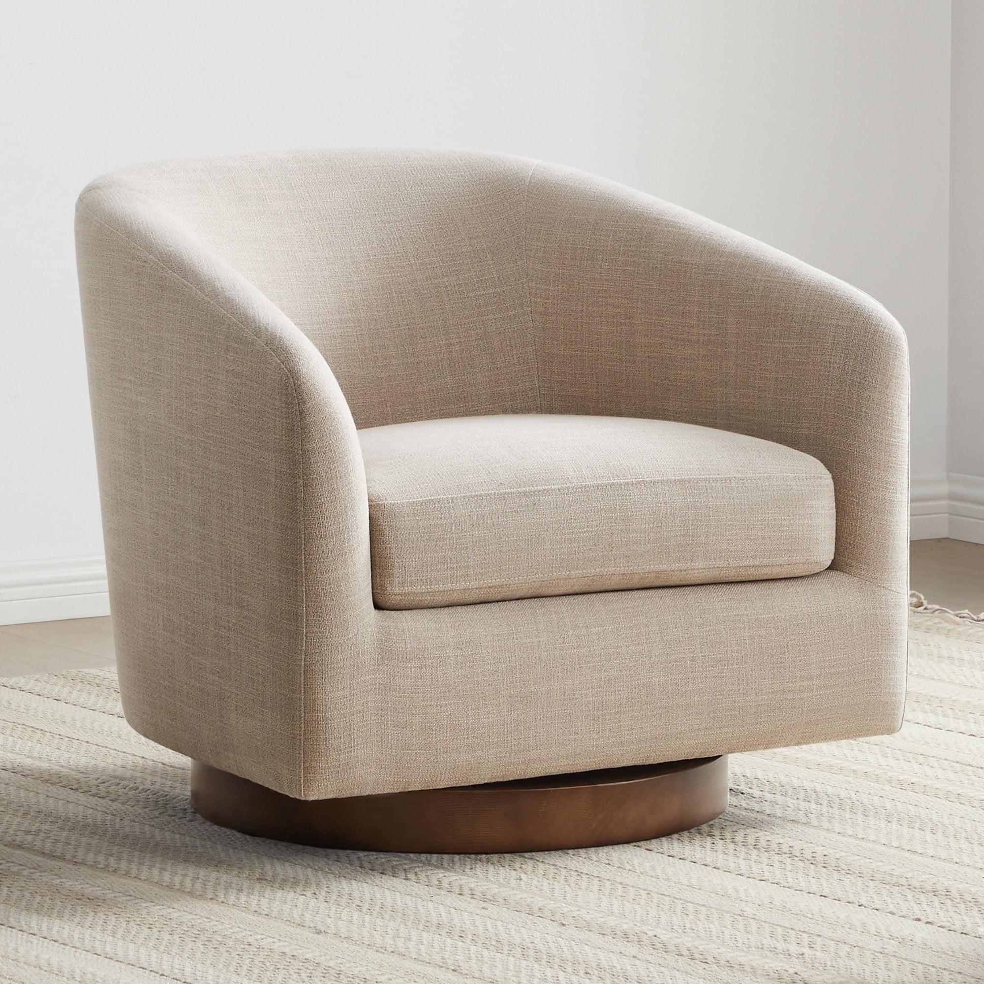 CHITA Swivel Accent Chair Fabric, Round Barrel Arm Chair Living Room, Flax Beige