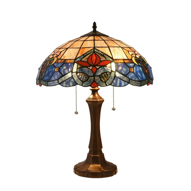 CHLOE Caspian Tiffany-style Dark Bronze 2 Light Victorian Table Lamp 16" Shade